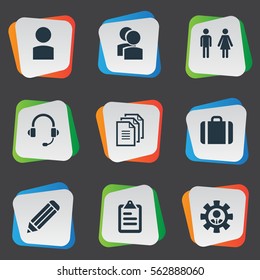 Set Of 9 Simple Hr Icons. Can Be Found Such Elements As Species, Earmuff, Luggage And Other.