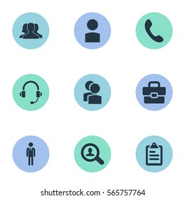 Set Of 9 Simple Hr Icons. Can Be Found Such Elements As Attache Case, Earmuff, Roster And Other.