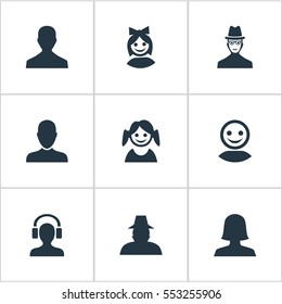 Set Of 9 Simple Human Icons. Can Be Found Such Elements As Male User, Little Girl, Job Man And Other.
