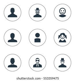 Set Of 9 Simple Human Icons. Can Be Found Such Elements As Moustache Man, Internet Profile, Job Man And Other.