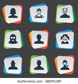 Set Of 9 Simple Human Icons. Can Be Found Such Elements As Woman User, Male User, Little Girl And Other.