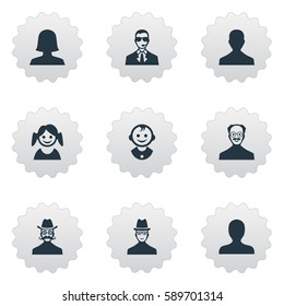 Set Of 9 Simple Human Icons. Can Be Found Such Elements As Moustache Man, Male User, Whiskers Man And Other.