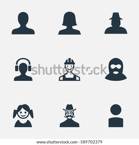 Set Of 9 Simple Human Icons. Can Be Found Such Elements As Little Girl, Felon, Woman User And Other.
