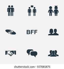 Set Of 9 Simple  Icons. Can Be Found Such Elements As Homosexual, Bff, Children And Other.