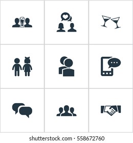 Set Of 9 Simple  Icons. Can Be Found Such Elements As Beer, Friendship, Gossip And Other.