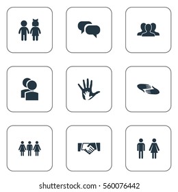 Set Of 9 Simple  Icons. Can Be Found Such Elements As Pals, Helpful, Charity And Other.