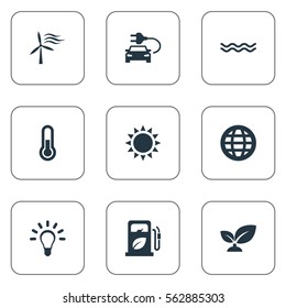 Set Of 9 Simple  Icons. Can Be Found Such Elements As Fahrenheit, Naval, Earth And Other.