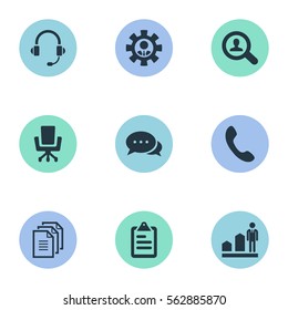 Set Of 9 Simple  Icons. Can Be Found Such Elements As Take On Worker, Calling, Conversation And Other.