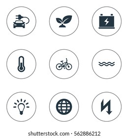 Set Of 9 Simple  Icons. Can Be Found Such Elements As Thunderbolt, Naval, Supply And Other.