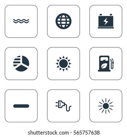 Set Of 9 Simple  Icons. Can Be Found Such Elements As Naval, Earth, Petrol And Other.