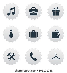 Set Of 9 Simple  Icons. Can Be Found Such Elements As Business Bag, Repair, Briefcase And Other.