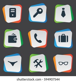 Set Of 9 Simple  Icons. Can Be Found Such Elements As System Unit, Billfold, Password And Other.
