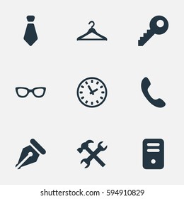 Set Of 9 Simple  Icons. Can Be Found Such Elements As Password, System Unit, Eyeglasses And Other.
