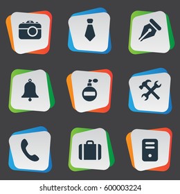 Set Of 9 Simple  Icons. Can Be Found Such Elements As Call Button, Briefcase, Repair And Other.