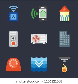 Set Of 9 simple icons such as Sensor, Deep, Dial, Smart home, Air conditioner, Intercom, Smartphone, Socket, can be used for mobile, pixel perfect vector icon pack on black background