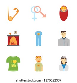 Set Of 9 simple icons such as Nurse, Doctor, Shirt, Man, Onesie, Fireplace, Newborn, Sex, Safety pin, can be used for mobile, pixel perfect vector icon pack on white background