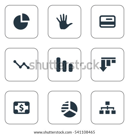 Set Of 9 Simple Impasse Icons. Can Be Found Such Elements As Net, Round Graph, Plastic Card And Other.