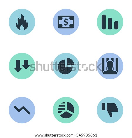 Set Of 9 Simple Impasse Icons. Can Be Found Such Elements As Round Graph, Bankroll, Circular Diagram And Other.