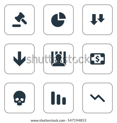 Set Of 9 Simple Impasse Icons. Can Be Found Such Elements As Tribunal, Head Bone, Descending And Other.