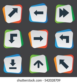 Set Of 9 Simple Indicator Icons. Can Be Found Such Elements As Reduction, Indicator, Right Direction And Other.