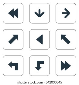 Set Of 9 Simple Indicator Icons. Can Be Found Such Elements As Right Direction, Indicator, Pointer And Other.