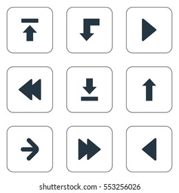 Set Of 9 Simple Indicator Icons. Can Be Found Such Elements As Upward Direction , Left Landmark , Right Direction.