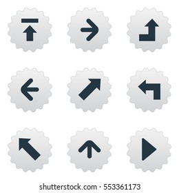 Set Of 9 Simple Indicator Icons. Can Be Found Such Elements As Right Direction, Transfer, Pointer And Other.