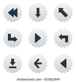 Set Of 9 Simple Indicator Icons. Can Be Found Such Elements As Downwards Pointing, Left Direction, Pointer And Other.