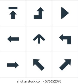 Set Of 9 Simple Indicator Icons. Can Be Found Such Elements As Pointer, Left Direction, Right Direction And Other.