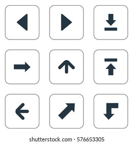 Set Of 9 Simple Indicator Icons. Can Be Found Such Elements As Transfer, Right Direction, Upward Direction And Other.