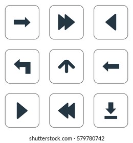 Set Of 9 Simple Indicator Icons. Can Be Found Such Elements As Left Direction , Right Landmark, Pointer.