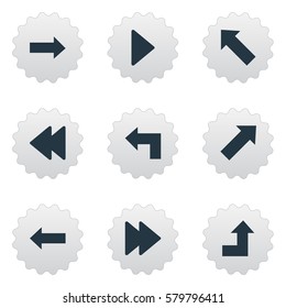 Set Of 9 Simple Indicator Icons. Can Be Found Such Elements As Increasing, Advanced, Right Landmark.