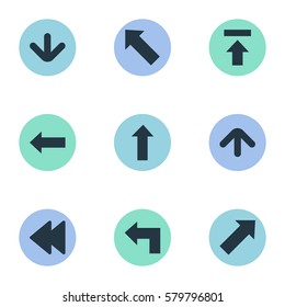 Set Of 9 Simple Indicator Icons. Can Be Found Such Elements As Indicator, Pointer, Rearward And Other.