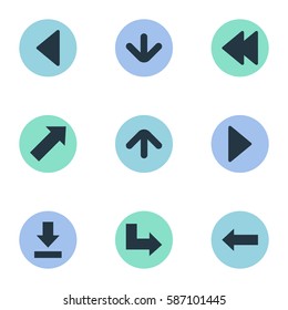 Set Of 9 Simple Indicator Icons. Can Be Found Such Elements As Indicator, Pointer, Upward Direction And Other.