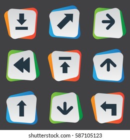 Set Of 9 Simple Indicator Icons. Can Be Found Such Elements As Right Direction, Indicator, Pointer And Other.