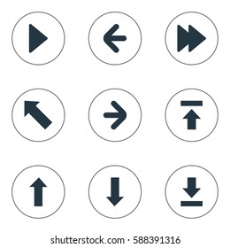 Set Of 9 Simple Indicator Icons. Can Be Found Such Elements As Advanced, Upward Direction, Transfer And Other.