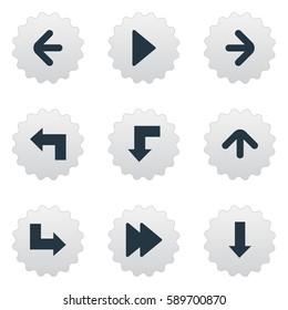 Set Of 9 Simple Indicator Icons. Can Be Found Such Elements As Pointer, Advanced, Left Direction And Other.