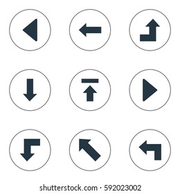 Set Of 9 Simple Indicator Icons. Can Be Found Such Elements As Pointer , Right Landmark, Left Direction.