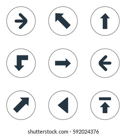 Set Of 9 Simple Indicator Icons. Can Be Found Such Elements As Left Landmark , Upward Direction , Left Direction.