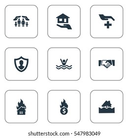 Set Of 9 Simple Insurance Icons. Can Be Found Such Elements As Estate Fuse, Protect Yourself, Protect From Torrent And Other.