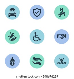 Set Of 9 Simple Insurance Icons. Can Be Found Such Elements As Automobile Fuse , Handicapped, Bankroll Fuse.