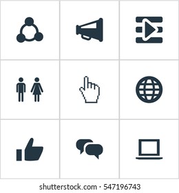 Set Of 9 Simple Internet Icons. Can Be Found Such Elements As Notebook, Vote, Web And Other.