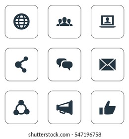 Set Of 9 Simple Internet Icons. Can Be Found Such Elements As Chatting, Web User, Publish And Other.