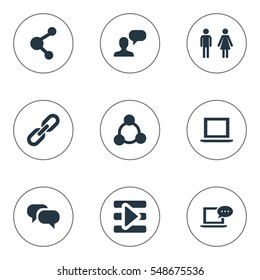 Set Of 9 Simple Internet Icons. Can Be Found Such Elements As Publish, New Mail, Chain And Other.