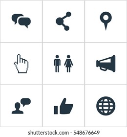 Set Of 9 Simple Internet Icons. Can Be Found Such Elements As Publish, Chatting, Point And Other.