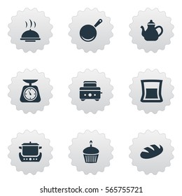 Set Of 9 Simple Kitchen Icons. Can Be Found Such Elements As Wheat, Cup, Infuser And Other.