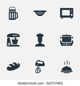 Set Of 9 Simple Kitchen Icons. Can Be Found Such Elements As Wheat, Lager, Catering And Other.