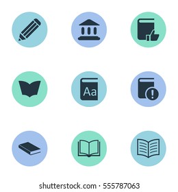Set Of 9 Simple Knowledge Icons. Can Be Found Such Elements As Notebook, Blank Notebook, Pen And Other.