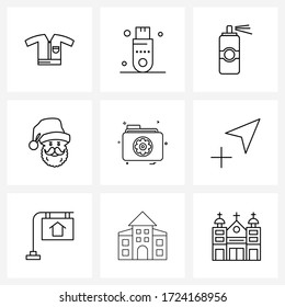 Set of 9 Simple Line Icons for Web and Print such as add; setting; gas; folder; Christmas Vector Illustration