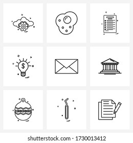 Set of 9 Simple Line Icons of inbox; email; text; bulb; idea Vector Illustration
